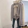 Temperament Gray Bow Knitted Cardigan Sweater Jacket Women's Small Short Loose Lazy Style High Sense