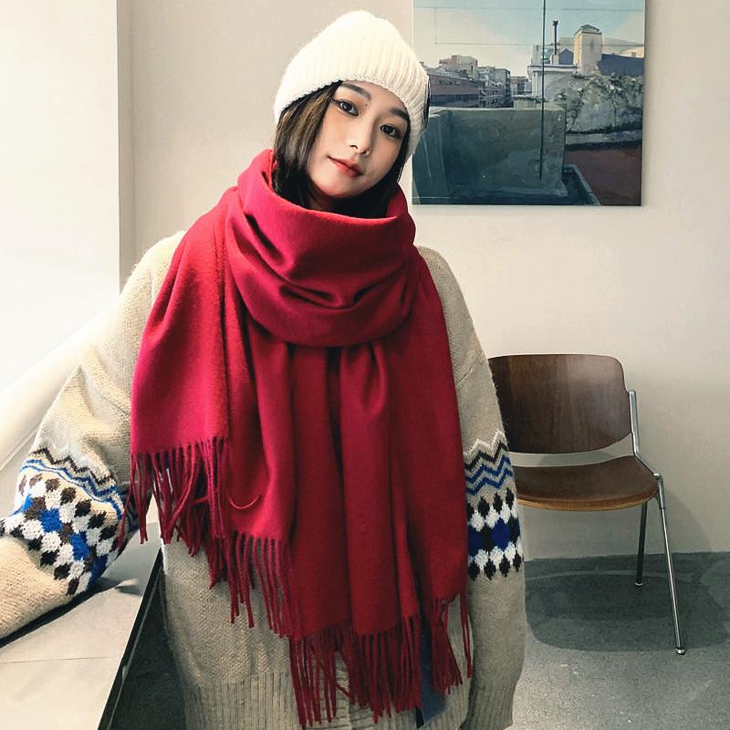 Шерстяной кашемировый шарф женский зимний однотонный новый белый шарф-шаль осенне-зимний мужской искусственный кашемировый шарф