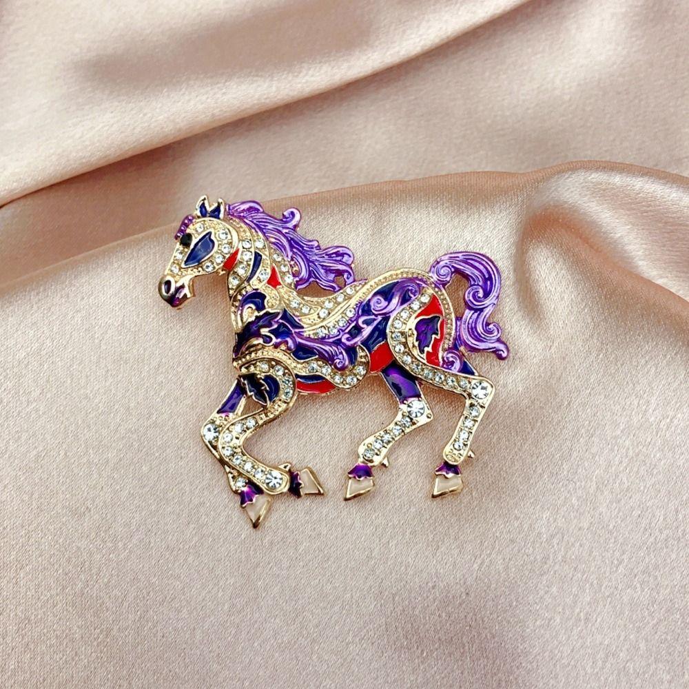 Metal Enamel Horse Brooch Pin Crystal Mascot Horse Lapel Pin New Year Horse Jewelry  New Year Gifts