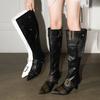 Версия из коровьей кожи~ Большой обхват голенища, тяжелая промышленность, модные ботфорты со сборками, длинные сапоги, плиссированные, модные, ретро, полированные, высокие сапоги для верховой езды