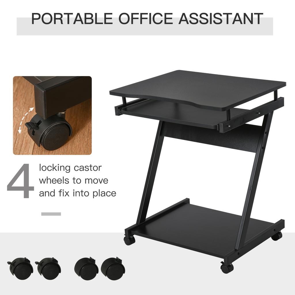 Movable Computer Desk With 4 Moving Wheels Sliding Keyboard Tray Home Office Workstation Black