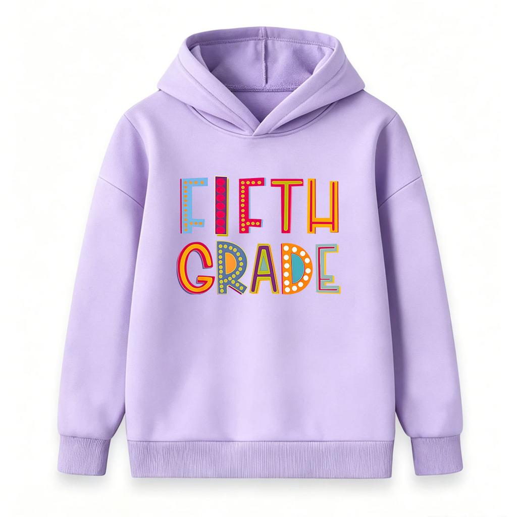 Kids Boys Girls Hoodie Pullover Sweatshirt, Funny Colorful Fifth Grade Letter Print Casual Long Sleeve Hooded Top for Back to School Daily Wear