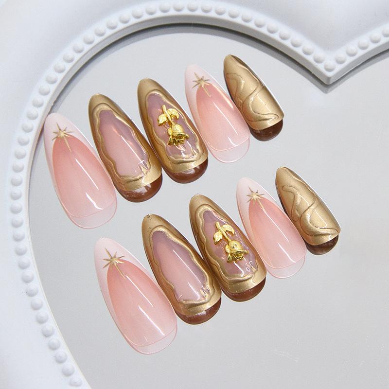 Three-dimensional star light irregular ripple French elegant flashing golden rose ins wind removable nail art piece