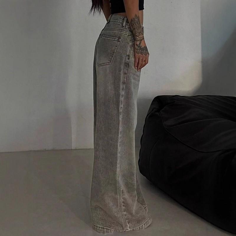 High-Waisted Wide-Leg Straight Jeans Women 2025 Retro Denim Pants Loose Fit Cotton Blend