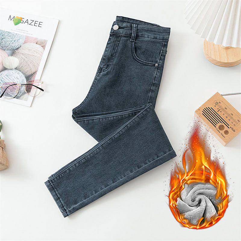 High Waist Elastic Skinny Jeans for Women - Small Size, Slim Fit, Plus Velvet, Thickened, All-Match Pencil Pants.