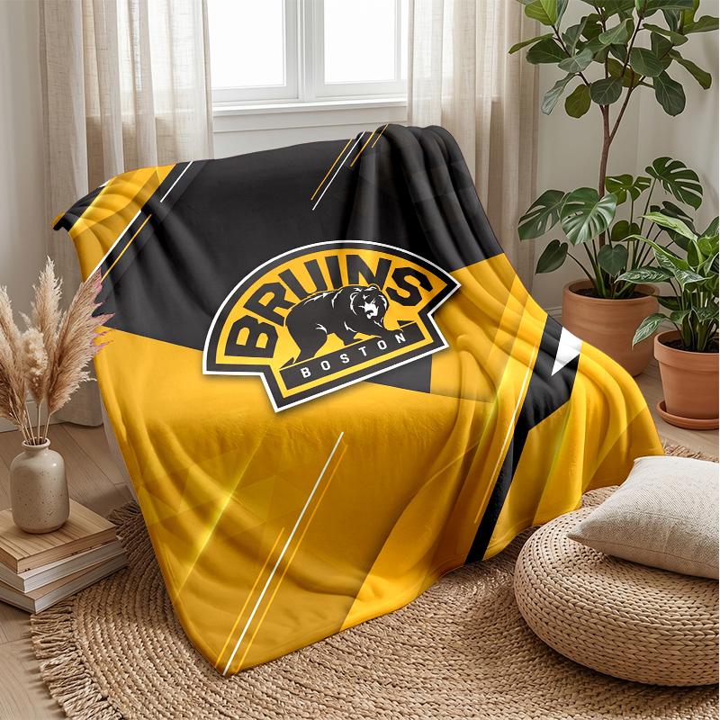 Boston Bruins Flannel Fleece Blanket Cozy Warm Throw Blanket For Couch Bed Travel All Season Use