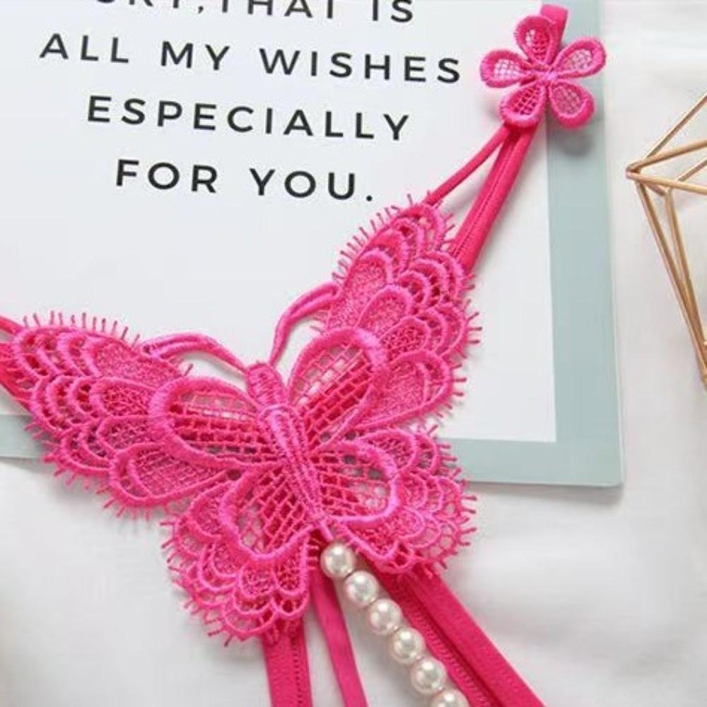 Embroidered Butterfly Flower Lace Pearl Panties Low Waist Thin Belt Thong  Valentine's Day Gift