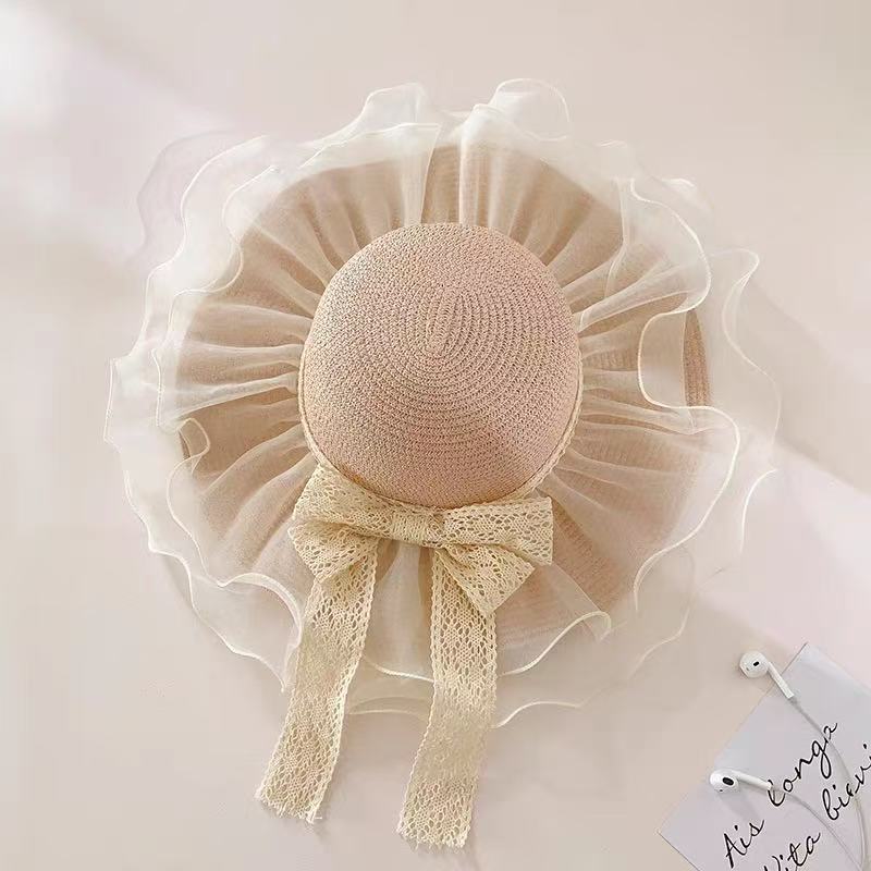 New bow lace straw hat women's summer seaside beach vacation sun hat large brim sun protection hat