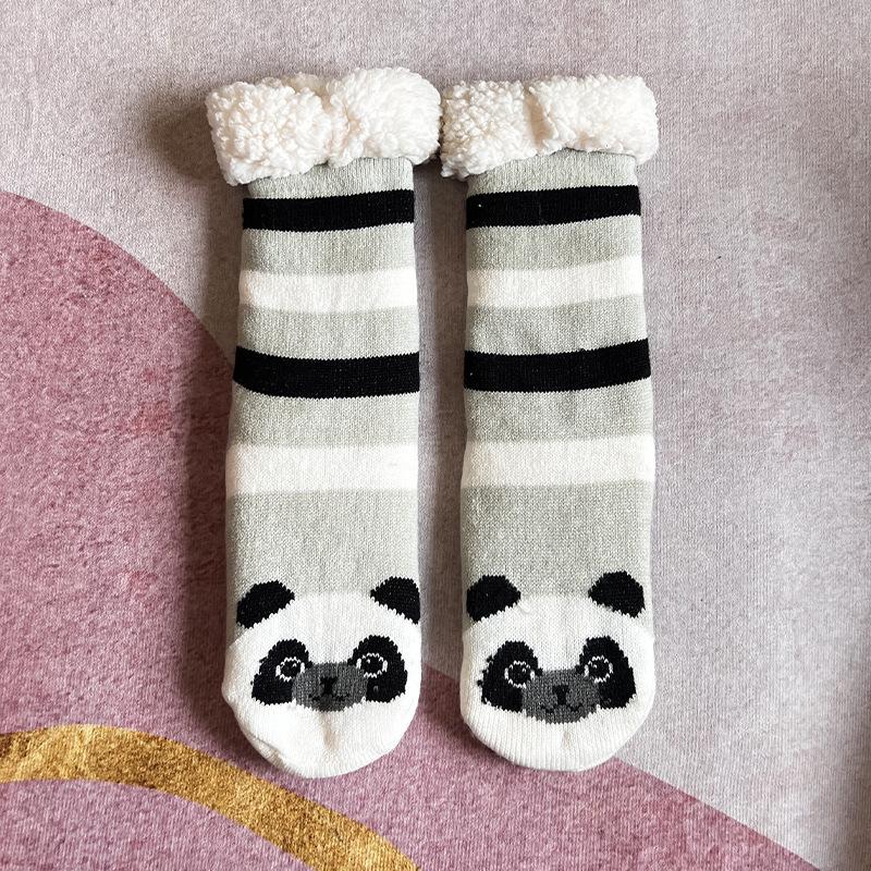 Thermal Fluffy Sock Women Panda Winter Warm Plush Non Slip Home Sleeping Soft Female Floor Grip Fuzzy Slipper Sock Short Funny