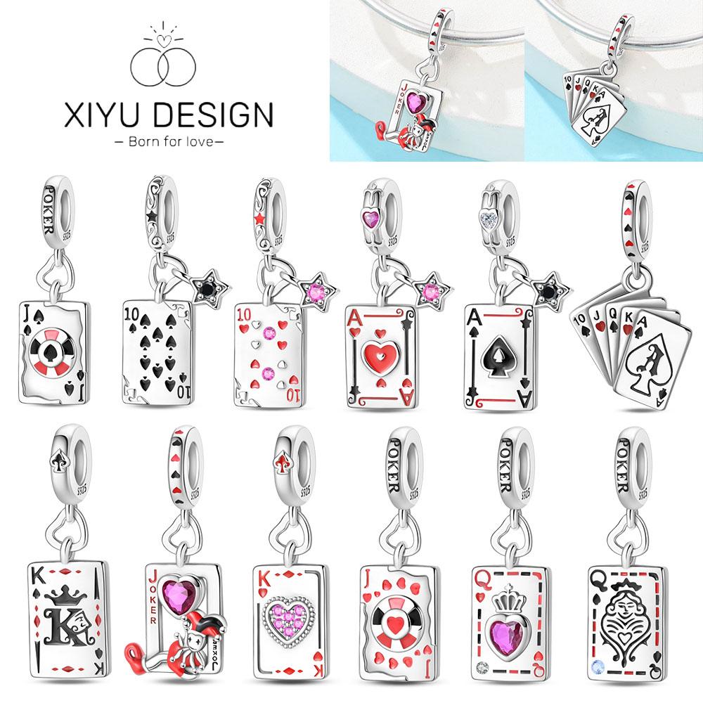 Copper Poker Series Pendant Spade 10-A Royal Flush Red Heart Beads For Bracelet Woman Charms For Jewelry Making
