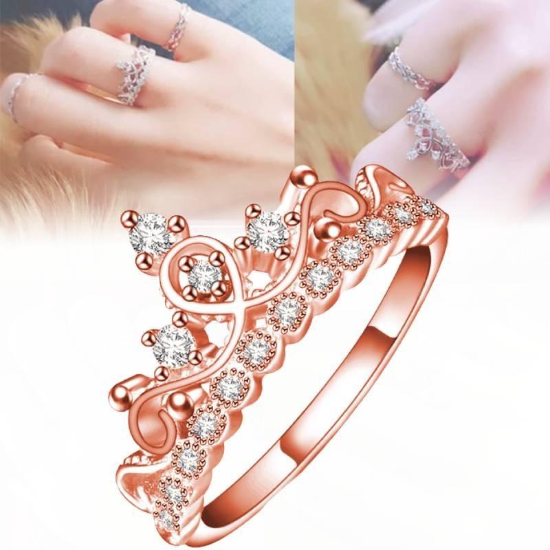 Красивое кольцо-корона в корейском стиле с покрытием из розового золота и искусственными драгоценными камнями для женщин