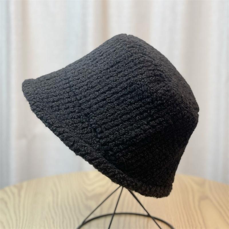 Lamb wool face-slimming fisherman hat for women, autumn and winter versatile, plush, cute, warm, adjustable bucket hat