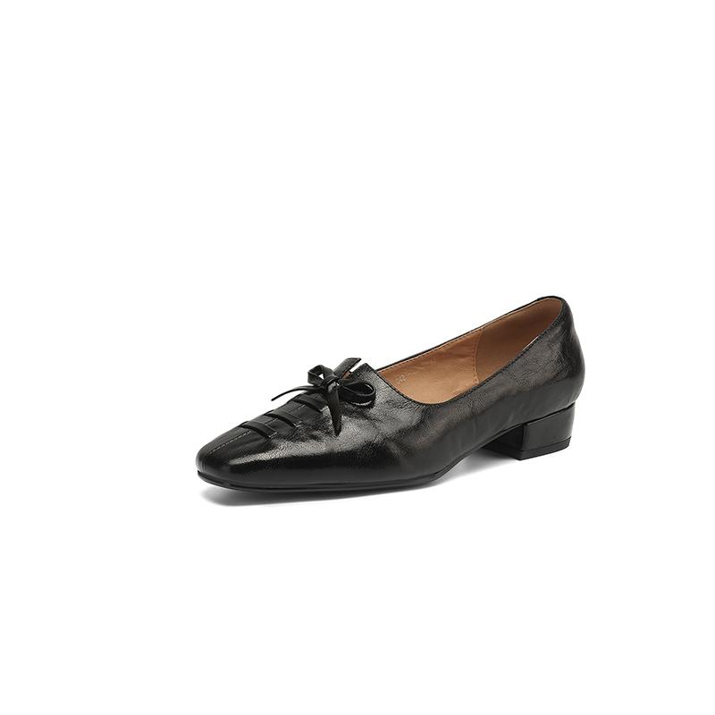 Мода 2025 Новое поступление Мягкая натуральная кожа Женские туфли на каблуке Квадратный носок Удобные Модные Повседневные Туфли на низком каблуке Обувь на четыре сезона