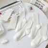 Women's Japanese Style Breathable Pure Cotton Long Socks - Milky White, Soft Pile, Versatile for Spring and Autumn.