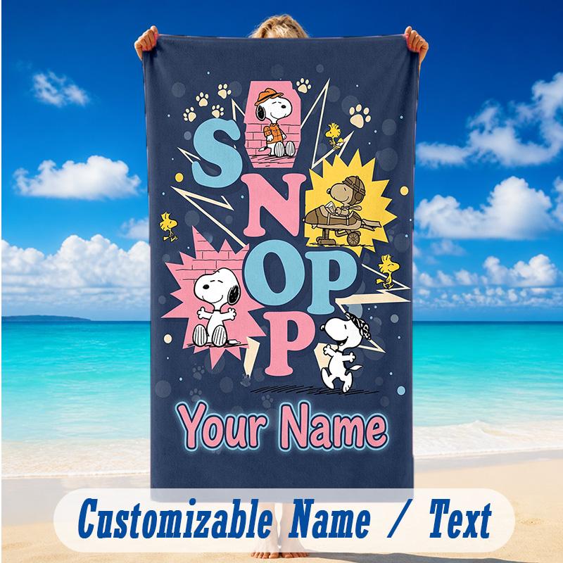 Beach Towel Custom Name Text, Quick Dry Large Towel For Beach HomeSnoopy Peanuts