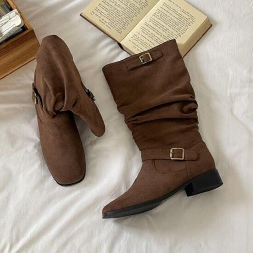Melting Brown Women Casual Slouch Belt Boots 2 Colors