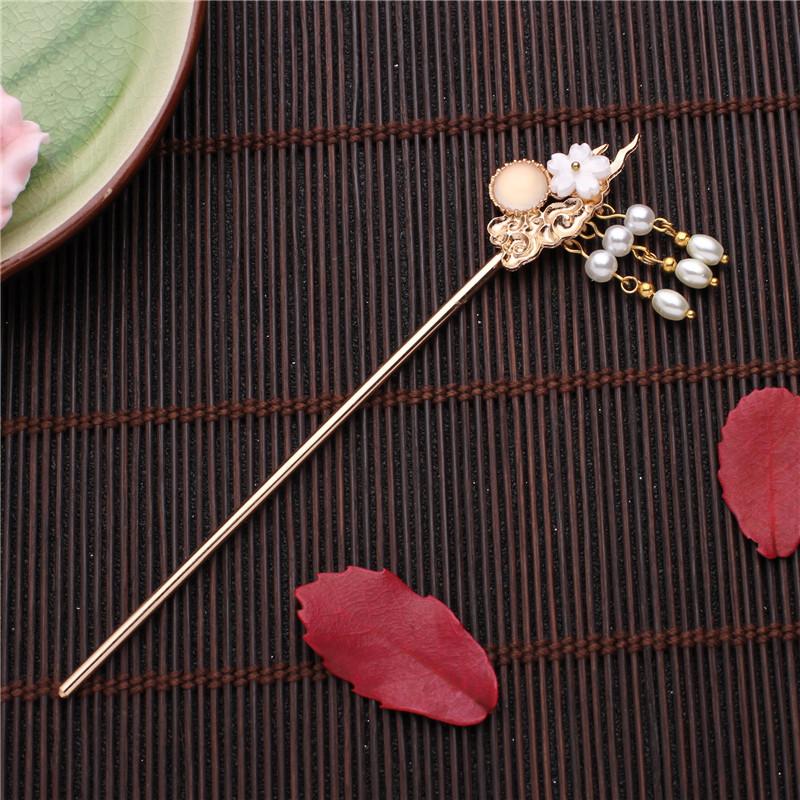 Crystal Bridal Ancient Style Chinese Hanfu Tassel Hairpin Pearl Hair Fork Flower Hair Sticks
