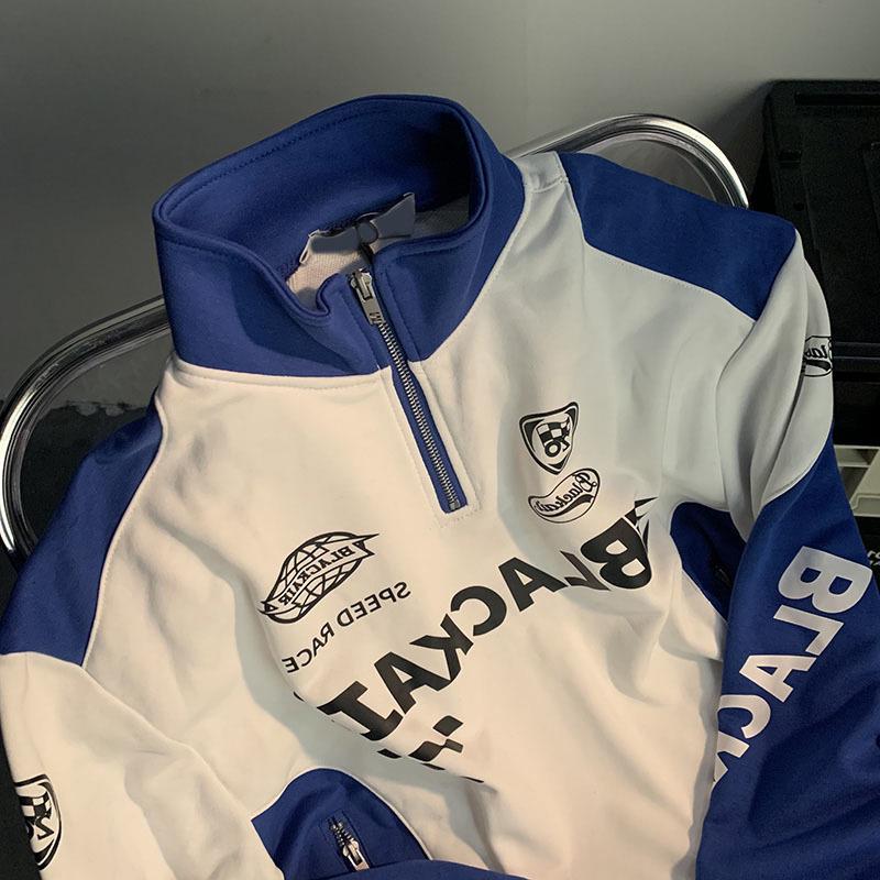 Унисекс Ретро Гоночный Свитшот на Молнии до Середины: Трендовая уличная мотоциклетная куртка для весны и осени