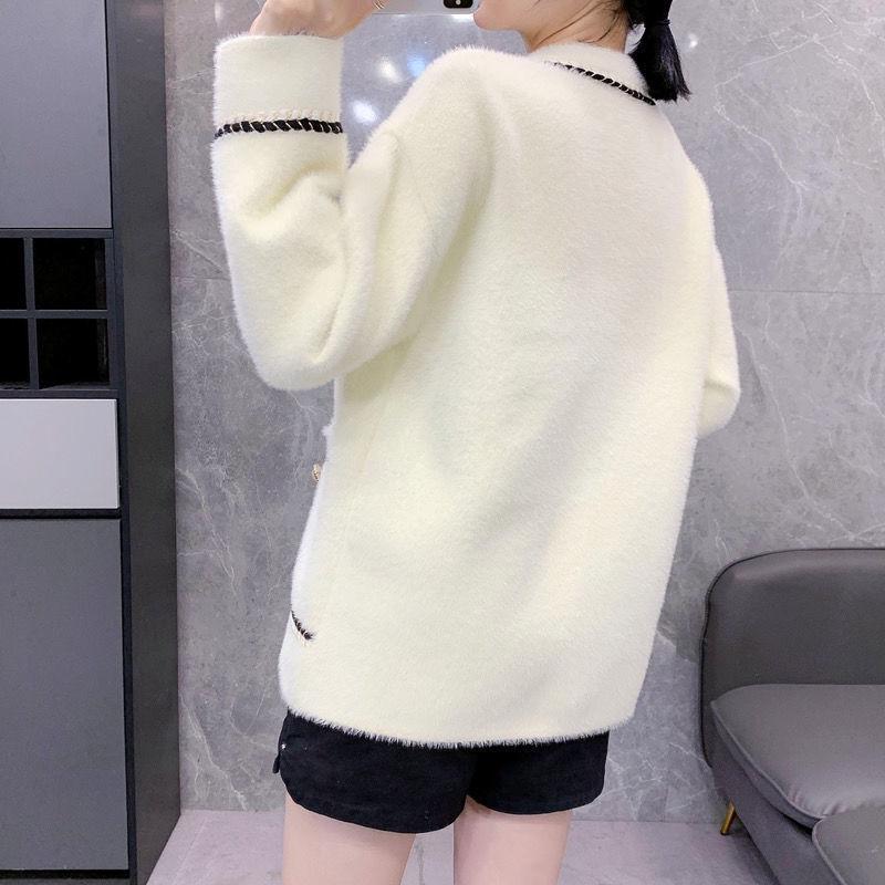 Autumn and Winter Short Imitation Mink Fur Coat Women's Coat Loose Korean Version of Small Fragrant Wind Knitted Crewneck Cardigan New