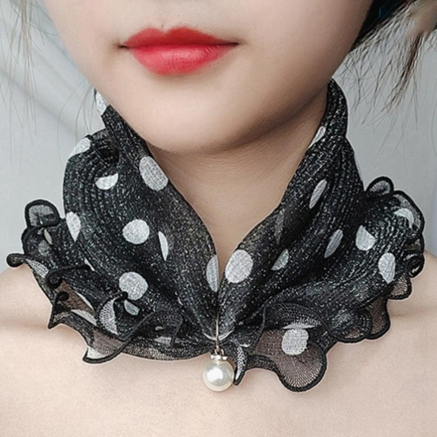 Imitation Pearls Neck Scarf Headwear Decoration Elegant Trendy Chiffon Retro For Women