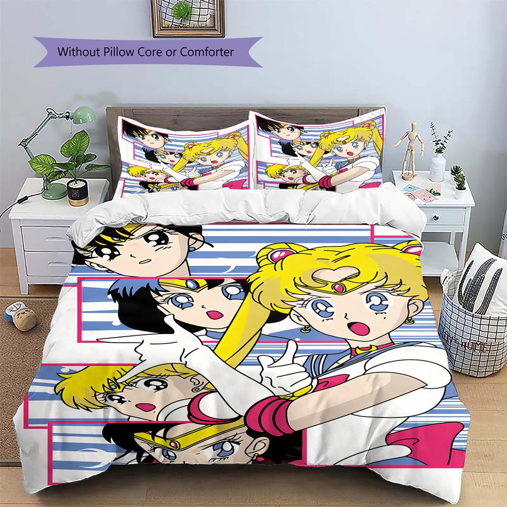 Sailor Moon Color Collage Duvet Cover & Pillowcases, Sailor Moon Fan Bedroom Bedding, Perfect Gift.chl