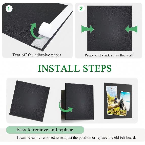 Большая пробка доска для стен 36" x 24", 6 упаковок войлочных настенных плиток, Черные доски объявлений с безопасными съемными клейкими полосками, Пробковые доски для офиса,