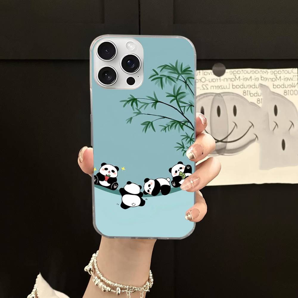 Чехол для телефона с рисунком панды и водной рябью для iPhone 17 16 11 12 13 14 15 Pro Max Plus Задняя крышка