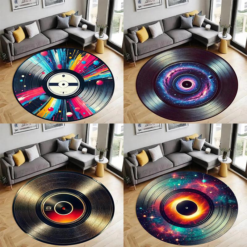 Музыкальная тематическая настенная табличка-ковер, Круглый ковер с музыкальным узором, Музыкальный мотив, Ковер с изображением музыки из фильмов и CD, Противоскользящий коврик для пола с музыкальными нотами