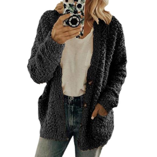 Зимняя женская куртка с двойными карманами, плотный флисовый однобортный кардиган с длинными рукавами, теплое ветрозащитное, сохраняющее тепло уличное пальто