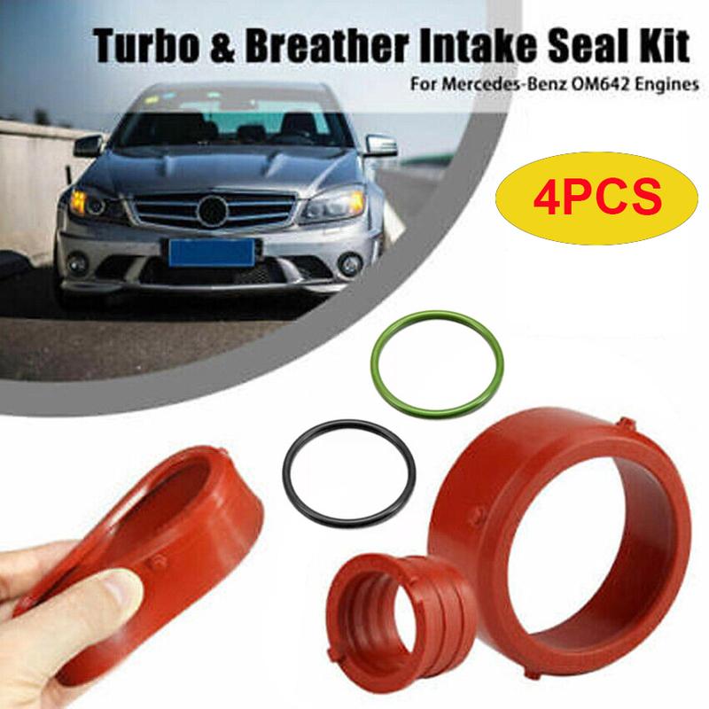 4PCS Turbo & Breather Intake Seal Kit & Black Green O Rings For Mercedes OM642 A0179973545 A0149976445 A6420940080