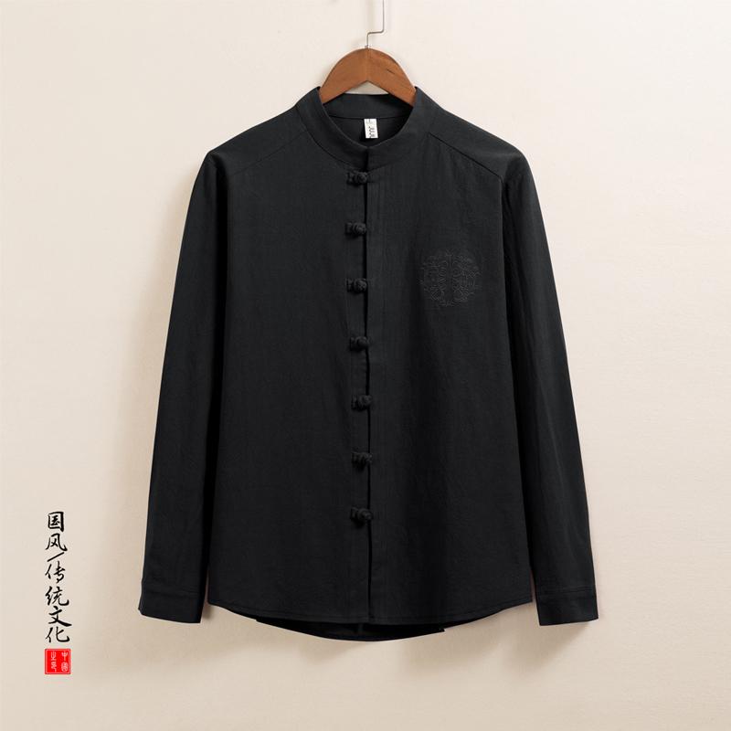 2025 Весна Лето Мужская рубашка в китайском стиле из хлопка Мужские однотонные свободные рубашки Мужская традиционная рубашка кунг-фу тайцзи ханьфу