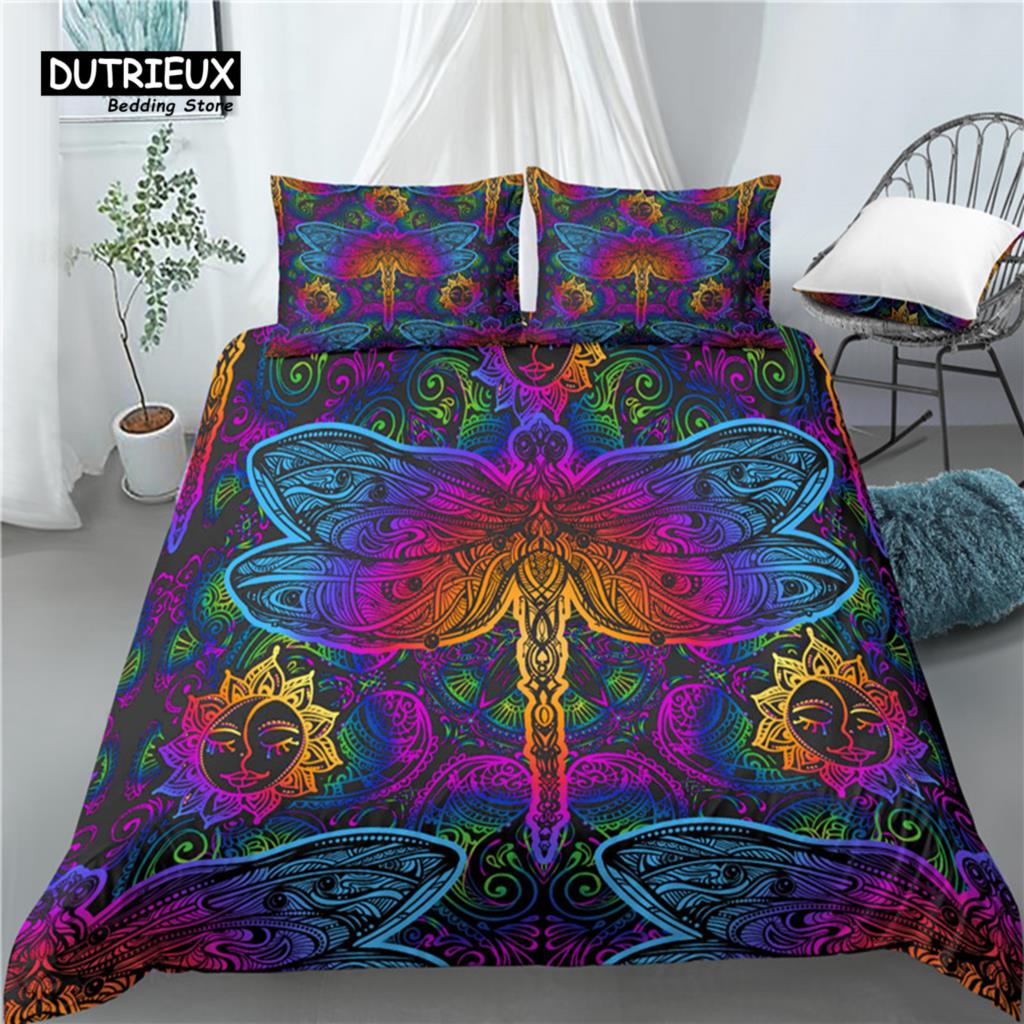 Home Living Luxury 3D Dragonfly Print 2/3Pcs Comfortable Duvet Cover PillowCase Bedding Sets EU/US/AU Size