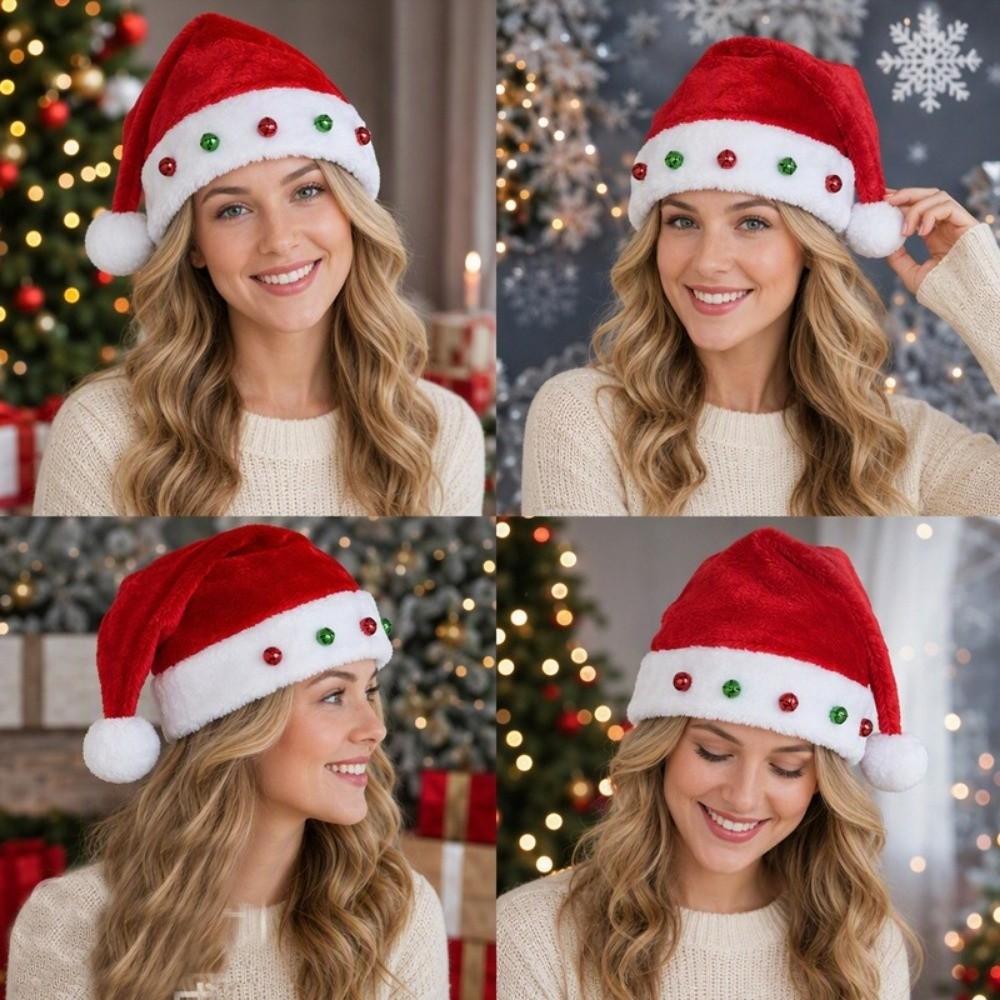 Multi Colored Fur Xmas Cap with Sewn Bells Santa Hat Red Christmas Hat  Christmas Parties and Games