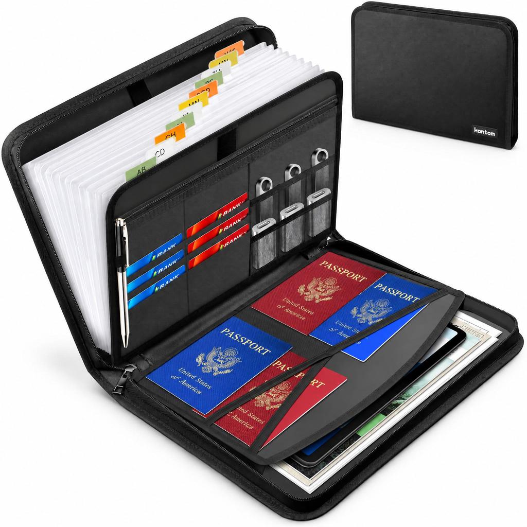 Fire Resistant Accordion Document Organizer File Folder with Multiple Compartments and Colorful Tabs