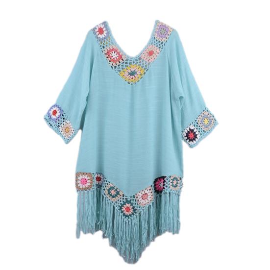 Bikini Cover Up Hollow Out Crochet Patchwork Summer Loose-fitting Sun Protection Swimwear Tunic for Beach
