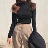 New Solid Color High Collar Long-sleeved Slim Bottoming Shirt Wild Shirt Women