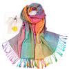 Imitation Wool Shawl Rainbow Color Art Printing Wrap Scarf with Tassels Women Poncho Shawl Blanket Scarf