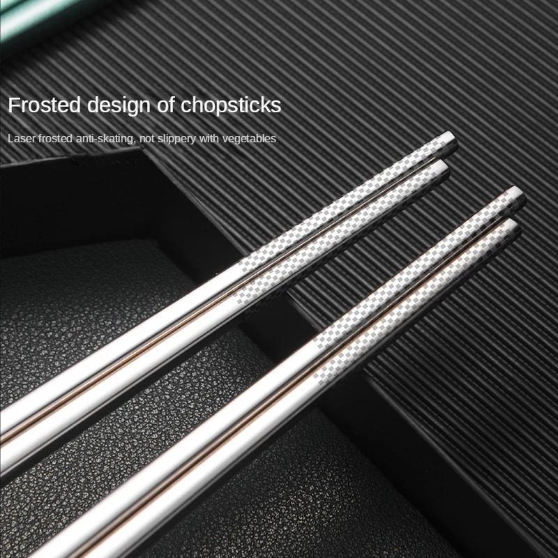 304 Stainless Steel Chopstick Lunch Tableware Travel Portable Chopsticks With Storage Box Holder Dinnerware Kitchen Accessories