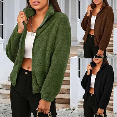 Женская мода Зимняя Теплая Удобная Ветровка Дама Длинный Рукав Лацкан Флис Плюшевая Куртка Пальто