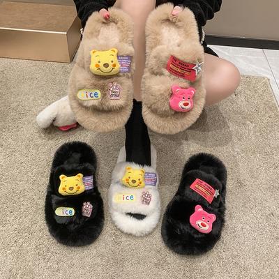 2024 женские тапочки большого размера зимняя плюшевая теплая 2024 спальня нескользящие тапочки толстая подошва женская мягкая удобная плоская обувь