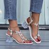 Fashion Women Elastic Rhinestones Sandals Elegant Designer Female Sale Pvc Fashion Comfortable Medium Block High Heels Party Shoe Summer