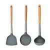 Silicone Kitchen Utensil Set: 3-Piece Wooden Handle - Spatula, Frying Spatula, Ladle, and Skimmer