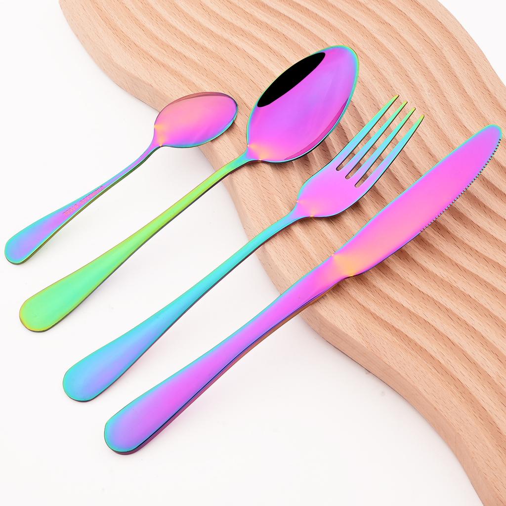 24 шт. красочный набор столовой посуды, нож, вилка, кофейная ложка, набор столовых приборов, посуда из нержавеющей стали, столовые приборы в западном стиле, кухонное серебро