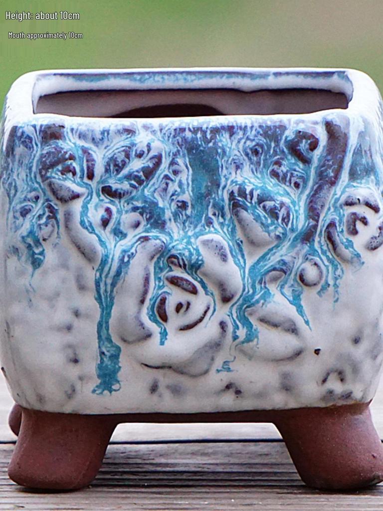 Терракотовый горшок для суккулентов ручной работы, большой квадратный с глянцевой глазурью и дышащим дизайном.