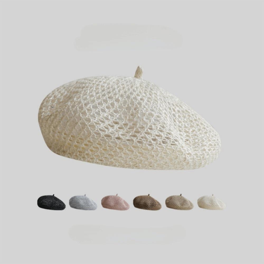 Solid Color Hollow Beret Hollow Knitted Pumpkin Hat Casual Painter Hat Women