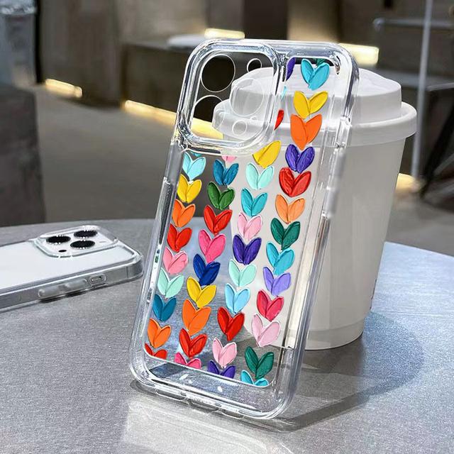 Flower Love Cute Heart Cloud Pattern Soft Silicone Phone Case For iPhone 15 14 13 12 11 Pro Max Clear Transparent Shockproof Bumper Back Cover