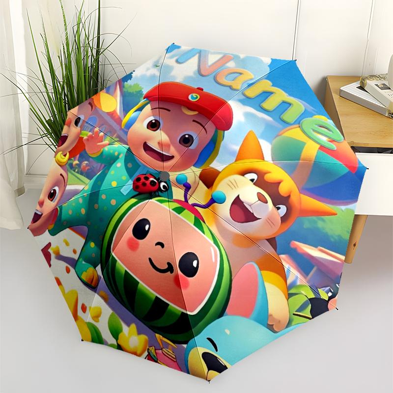 Custom Name Cocomelon Theme Automatic Umbrella, Lightweight & Portable, 8 Rib, Perfect for Outdoor Travel, Birthdays, Christmas, Gifts.