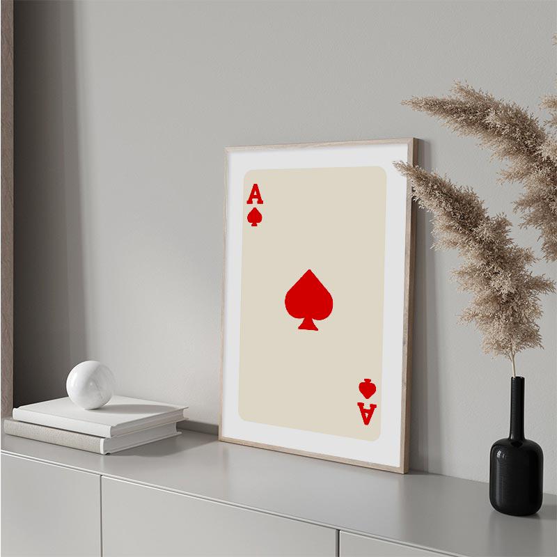 Забавный постер на холсте Lucky You, модный ретро-плакат с изображением карты красного туза, настенное искусство, скандинавская покерная живопись для гостиной, спальни, домашний декор