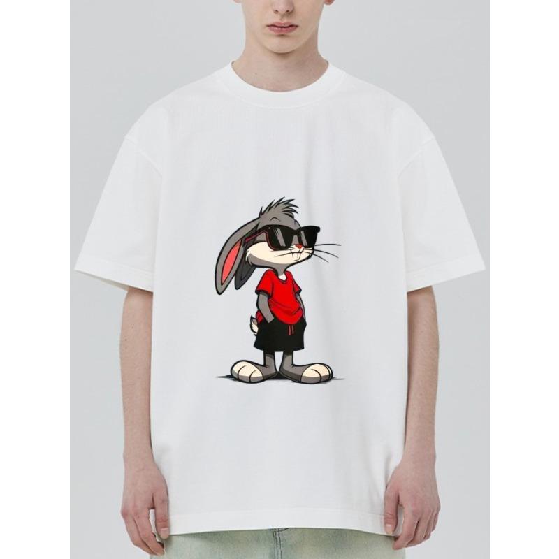 Белая футболка с круглым вырезом и мультяшным принтом Багза Банни, повседневная одежда для мужчин и женщин, уличная мода, летний наряд