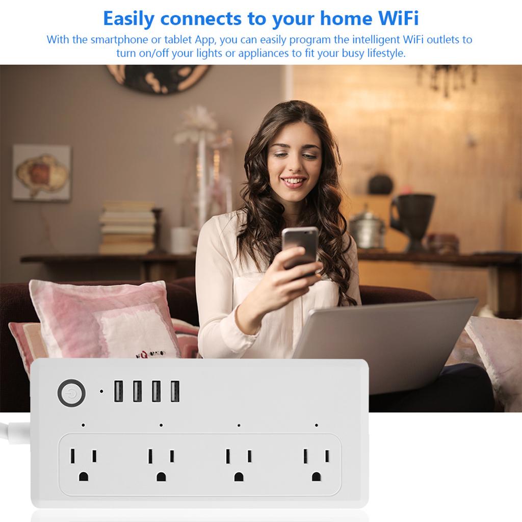 WiFi Удлинитель Сетевой фильтр Умный 4 USB порта Вилка с голосовым управлением